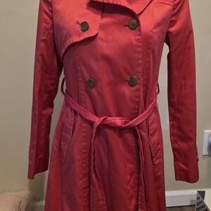 Stylish Red Double-Breasted Trench Coat